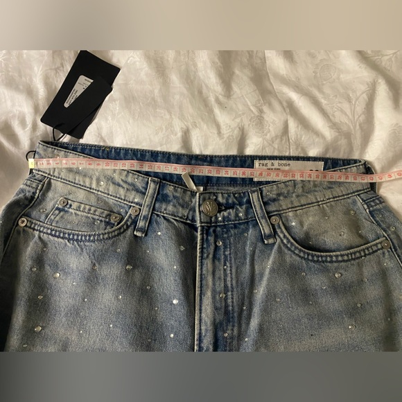 Rag & Bone Logan Bejeweled Wide-Leg Jean in Misty with Jewel Size 28 - Picture 8 of 11